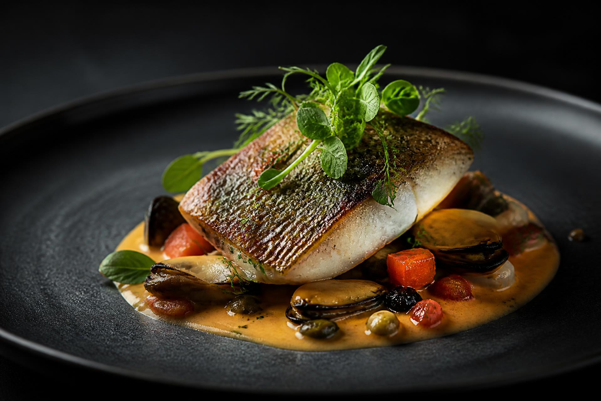 Corvina a la plancha con emulsión de marisco